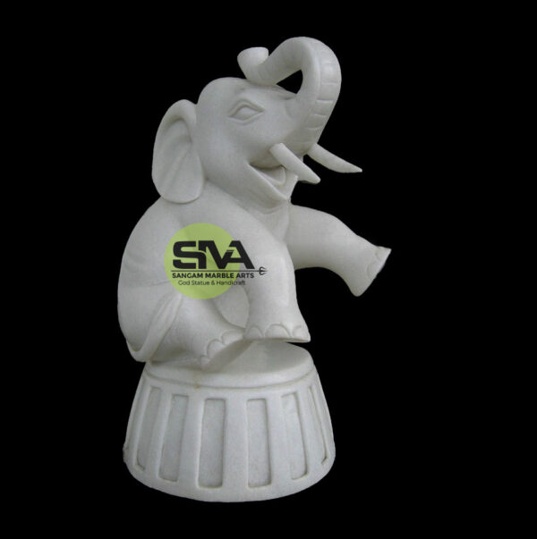 Antique Finish White Marble Elephant Statue