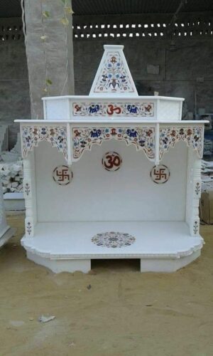 Handcrafted White Marble Temple for Pooja