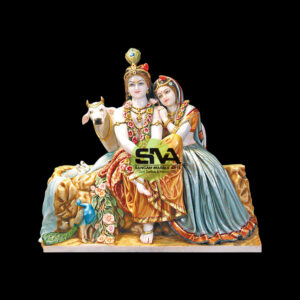 Marble Radha Krishna With Cow Statue