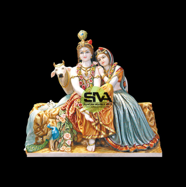 Marble Radha Krishna With Cow Statue