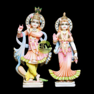 Multicolor Hindu Lord Radha Krishna Marble Statue
