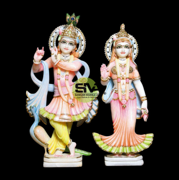 Multicolor Hindu Lord Radha Krishna Marble Statue