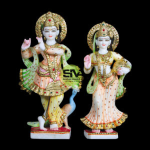 Painted Radha Krishna Marble Statue
