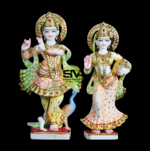 Painted Radha Krishna Marble Statue